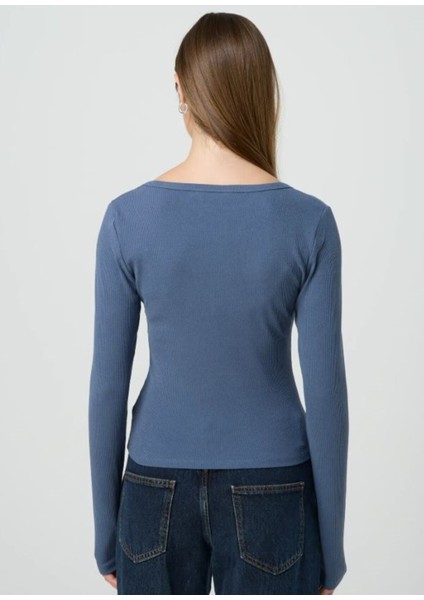 Kadın Siyah Uzun Kol, Derin Havuz Yaka Bluz, Fitilli Kaşkorse Kumaş fırsatları