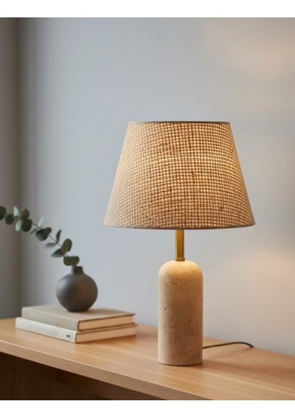 Luum Hasır Şapkalı Traverten Abajur