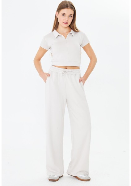 Kadın Esnek Modal Kumaş Polo Yaka Tişört Taş 8508-T fiyatları