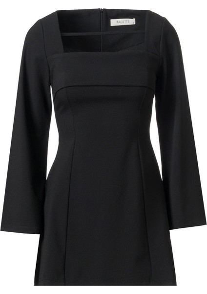 Önü Biye Detay Mini Elbise Siyah