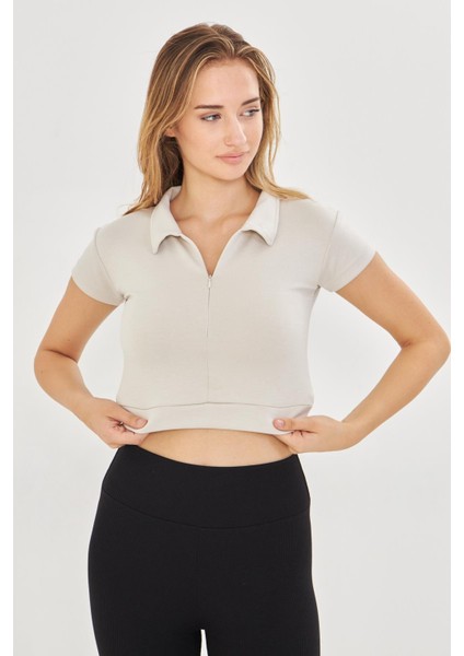 Kadın Esnek Modal Kumaş Polo Yaka Tişört Taş 8508-T indirimleri