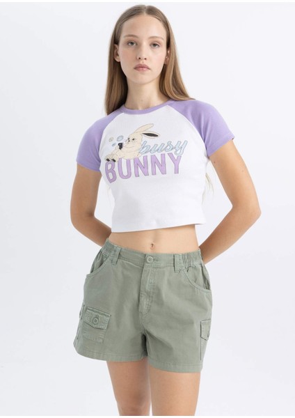 Coool Fitted Bisiklet Yaka Baskılı Fitilli Kaşkorse Kısa Kollu Tişört