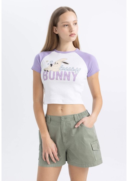 Coool Fitted Bisiklet Yaka Baskılı Fitilli Kaşkorse Kısa Kollu Tişört