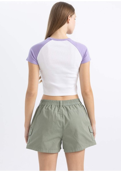 Coool Fitted Bisiklet Yaka Baskılı Fitilli Kaşkorse Kısa Kollu Tişört