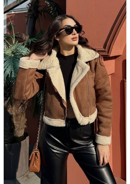 Kadın Süet Mont Kısa Içi Kürklü Kruvaze Fermuarlı Cepli Ceket fiyatları
