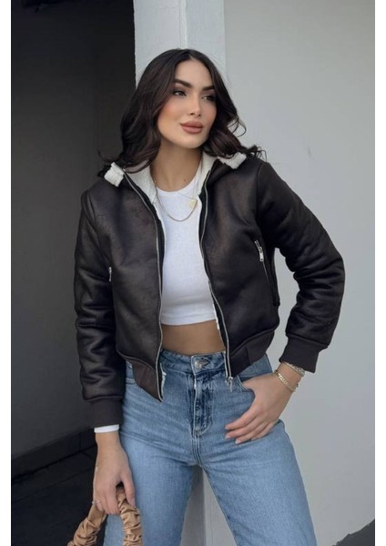 Kadın Ceket Kısa Süet Içi Kürklü Fermuarlı Çift Cepli Ribanalı Kısa Mont fiyatları