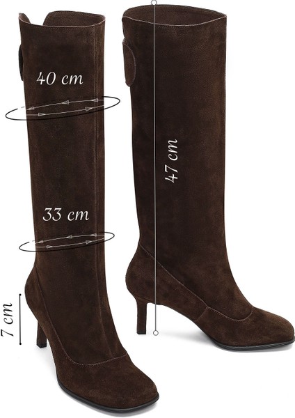 Kadın Kahverengi Ince Topuklu Süet Deri Çizme 25AFD490410 fiyatları