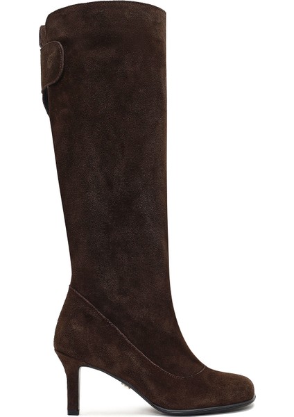 Kadın Kahverengi Ince Topuklu Süet Deri Çizme 25AFD490410 fırsatları