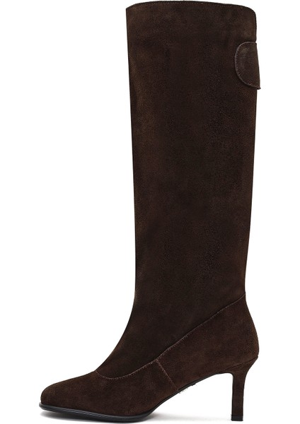 Kadın Kahverengi Ince Topuklu Süet Deri Çizme 25AFD490410 indirimleri
