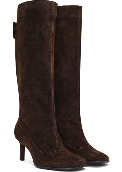 Kadın Kahverengi Ince Topuklu Süet Deri Çizme 25AFD490410