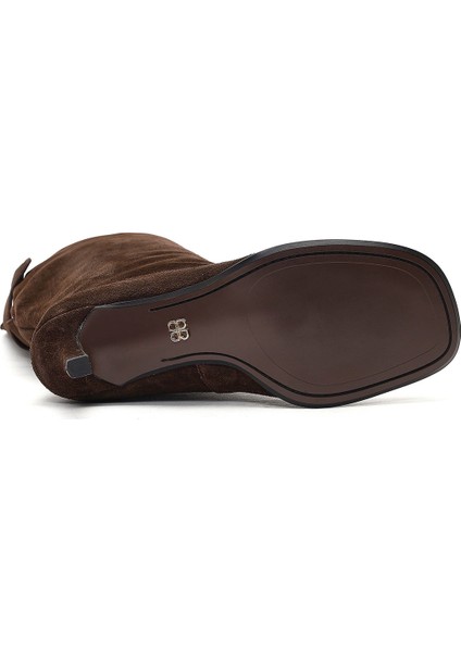 Kadın Kahverengi Ince Topuklu Süet Deri Çizme 25AFD490410