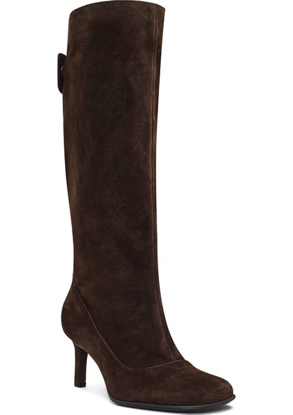Kadın Kahverengi Ince Topuklu Süet Deri Çizme 25AFD490410