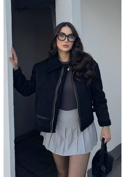 Kadın Süet Mont Içi Kürklü Fermuarlı Cepli Yaka ve Kol Detaylı Premium Regular Ceket fırsatları