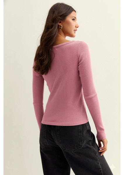 Kadın Siyah Uzun Kol, Derin Havuz Yaka Bluz, Fitilli Kaşkorse Kumaş fırsatları