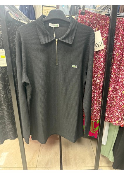 Polo Yakalı Fermuarlı Ince Çizgi Detaylı Tişört modelleri