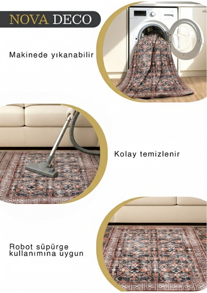 Vintage Esintili Kiremit Kahve Antrasit Makinede Yıkanabilir Kaymaz Salon Halısı modelleri