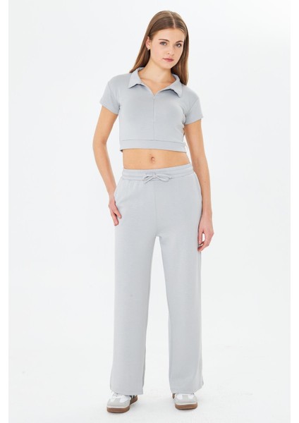 Kadın Esnek Modal Kumaş Polo Yaka Tişört Gri 8508-G fiyatları