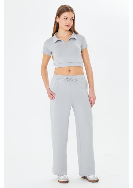 Kadın Esnek Modal Kumaş Polo Yaka Tişört Gri 8508-G fırsatları
