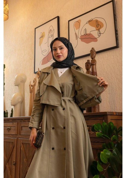 Üstü Ceket Detaylı Elbise Trençkot modelleri