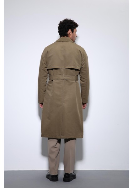 Açık Haki Kruvaze Kapama Kemerli Trençkot