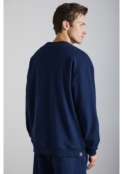 TRAVIS Erkek Organik Kumaşlı Yumuşacık Regular Fit Yuvarlak Yakalı Koyu Lacivert Sweatshirt indirimleri