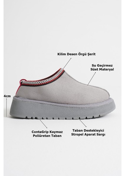 Elsa Kadın Gri Kışlık Kürklü Terlik modelleri