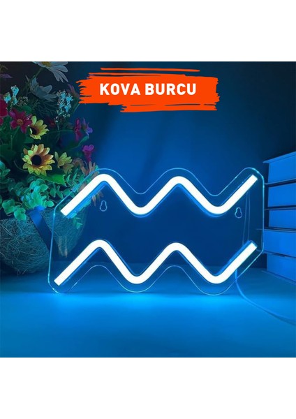 Kova Burcu Figürlü Neon LED Tabela Tablo Gece Aydınlatma Duvar Dekoru