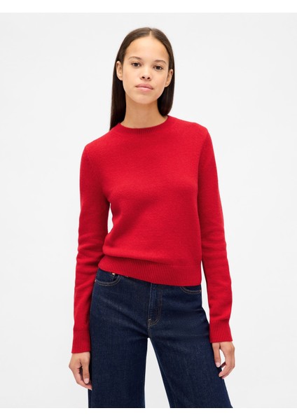 Kadın Kırmızı Cashsoft Bisiklet Yaka Kazak