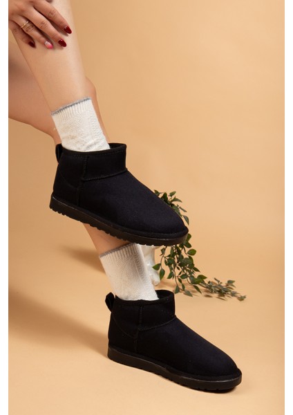 Kadın Kışlık Bot Süet Içi Yünlü Kürklü Ince Tabanlı Bilek Boy Kısa Mini Ug Bot