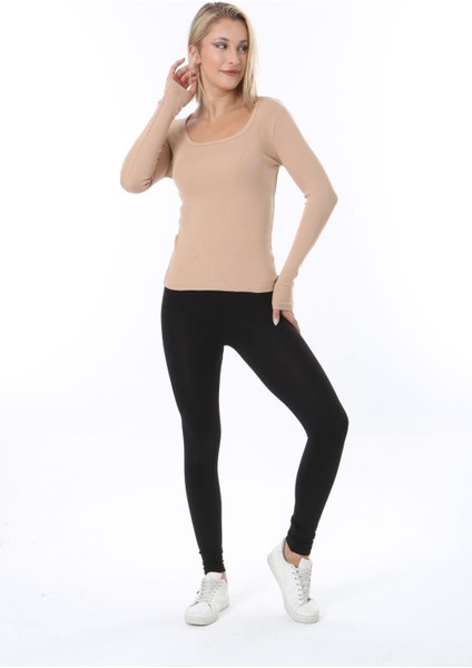 Kadın Siyah Uzun Kol, Derin Havuz Yaka Bluz, Fitilli Kaşkorse Kumaş modelleri