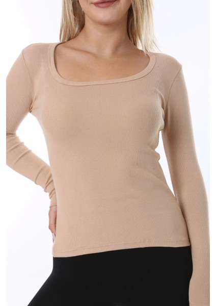 Kadın Siyah Uzun Kol, Derin Havuz Yaka Bluz, Fitilli Kaşkorse Kumaş indirimleri