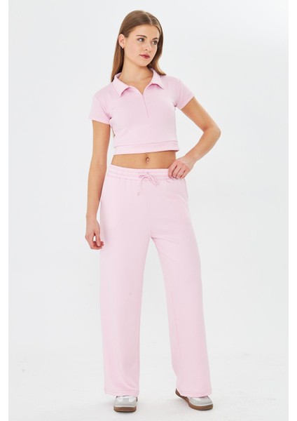 Kadın Esnek Modal Kumaş Polo Yaka Tişört Pembe 8508-P fırsatları