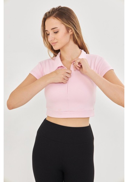 Kadın Esnek Modal Kumaş Polo Yaka Tişört Pembe 8508-P indirimleri