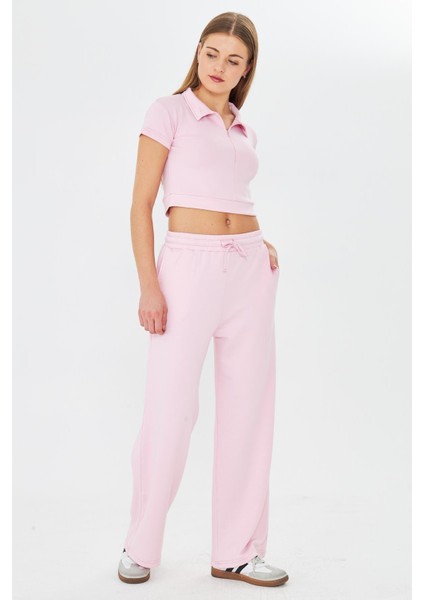 Kadın Esnek Modal Kumaş Polo Yaka Tişört Pembe 8508-P