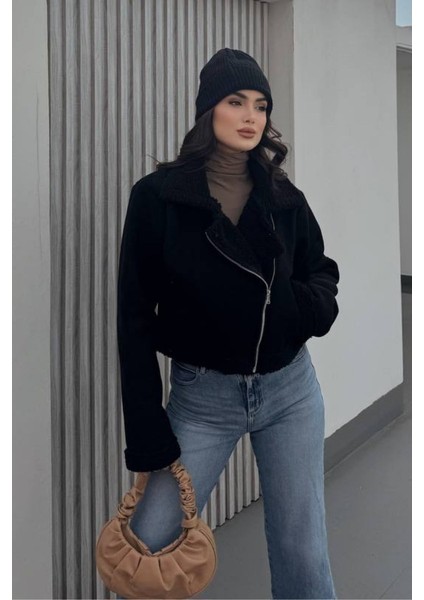 Kadın Süet Mont Kısa Içi Kürklü Kruvaze Fermuarlı Cepli Ceket fiyatları