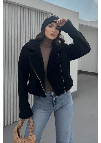 Kadın Süet Mont Kısa Içi Kürklü Kruvaze Fermuarlı Cepli Ceket modelleri