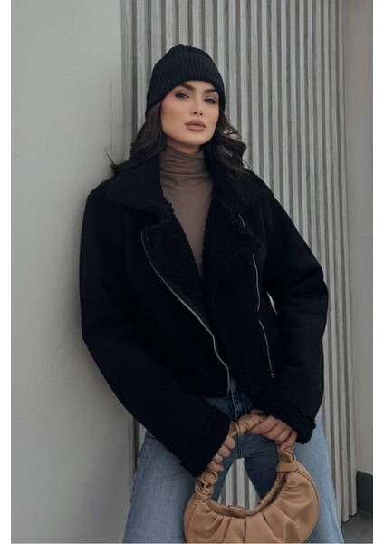 Kadın Süet Mont Kısa Içi Kürklü Kruvaze Fermuarlı Cepli Ceket fırsatları