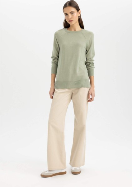 Regular Fit Yumuşak Dokulu Bisiklet Yaka Basic Düz Triko Kazak