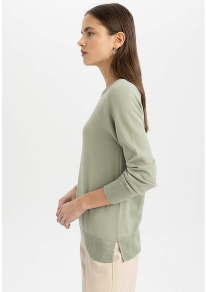 Regular Fit Yumuşak Dokulu Bisiklet Yaka Basic Düz Triko Kazak