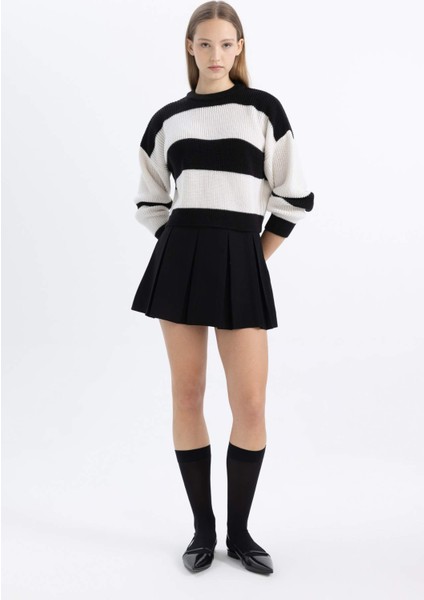 Oversize Geniş Kalıp Bisiklet Yaka Çizgili Triko Kazak X4931AZ24WN