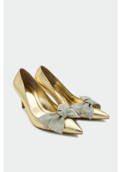 Pegia Gold Taşlı Fiyonklu Kadın Topuklu Ayakkabı fiyatları