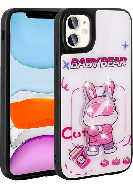 Apple iPhone 11 Kılıf Parlayan Kabartmalı Ikonik Figürlü Inc Amas Silikon Kapak-Beyaz