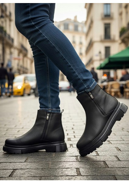 BA0777 Siyah Çift Fermuarlı Erkek Yarım Bilek Bot fırsatları