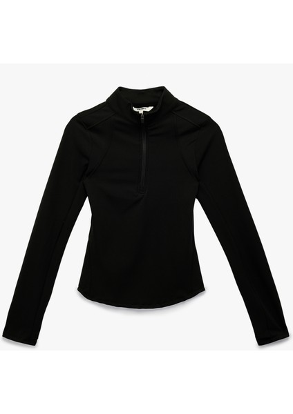 Uzun Kollu Dik Yaka Yarım Fermuarlı Spor Tişört