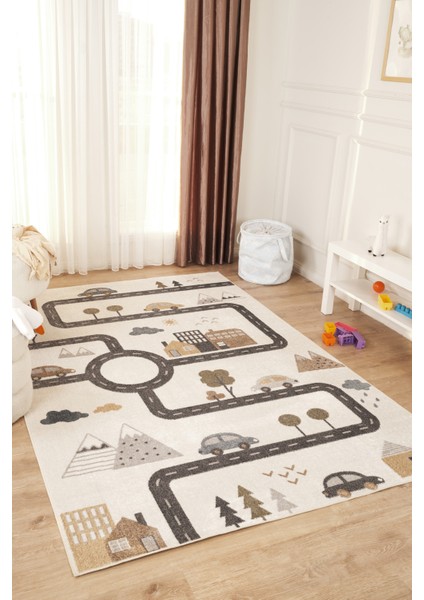 Bohem Kids Road Çok Renkli Yumuşak Dokulu Çocuk Odası Halısı