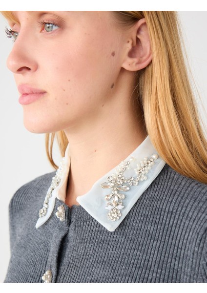 Antrasit Dar Kesim Yakası Inci ve Taş Detaylı Triko Hırka indirimleri