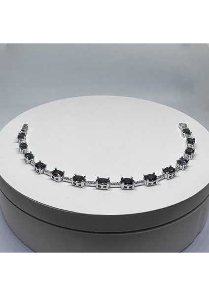 Gümüş Yeşil Zirkon Taşlı 925 Ayar Kadın Bileklik - Doğum Günü, Sevgililer Günü, Anneler Günü, Yıldönümü Hediyesi - 19.5 cm