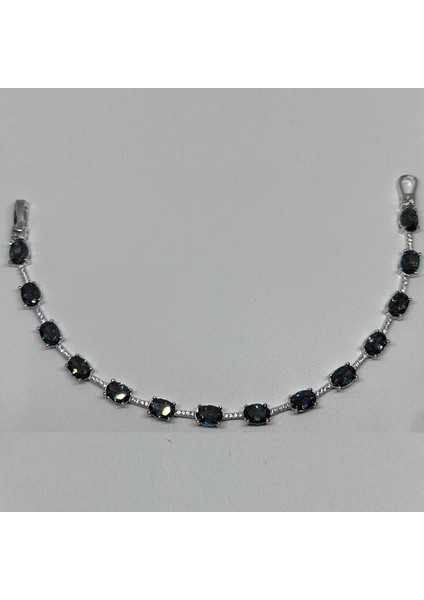 Gümüş Yeşil Zirkon Taşlı 925 Ayar Kadın Bileklik - Doğum Günü, Sevgililer Günü, Anneler Günü, Yıldönümü Hediyesi - 19.5 cm