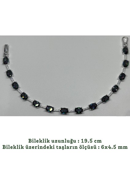 Gümüş Yeşil Zirkon Taşlı 925 Ayar Kadın Bileklik - Doğum Günü, Sevgililer Günü, Anneler Günü, Yıldönümü Hediyesi - 19.5 cm