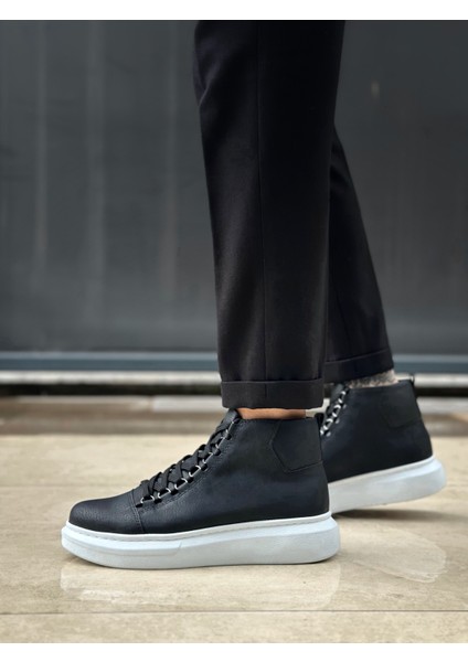BA0713 Bağcıklı Yüksek Siyah Beyaz Taban Erkek Tarz Spor Bot fiyatları